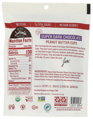 Justin's Organic Super Dark Chocolate Peanut Butter Cups cups display showing premium chocolate and creamy peanut butter