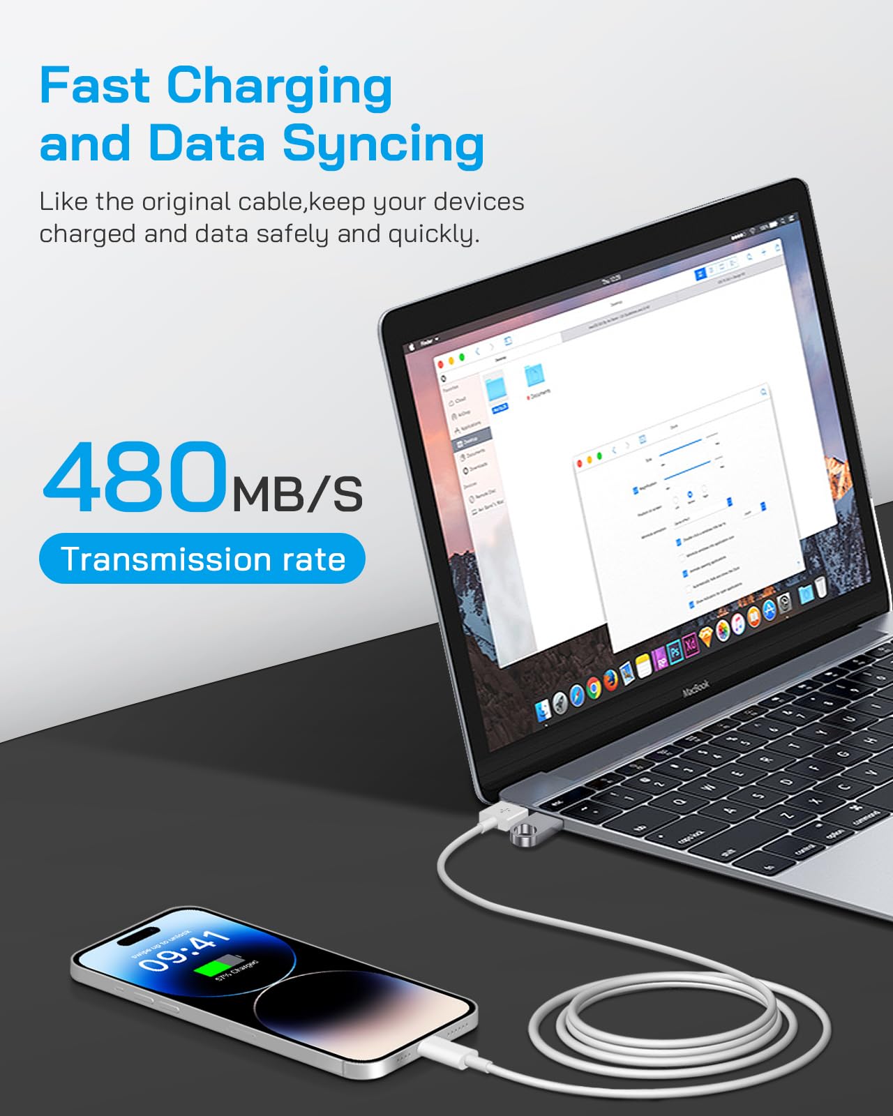 Six-foot Juusmart cable offers flexible reach from desk to outlet.