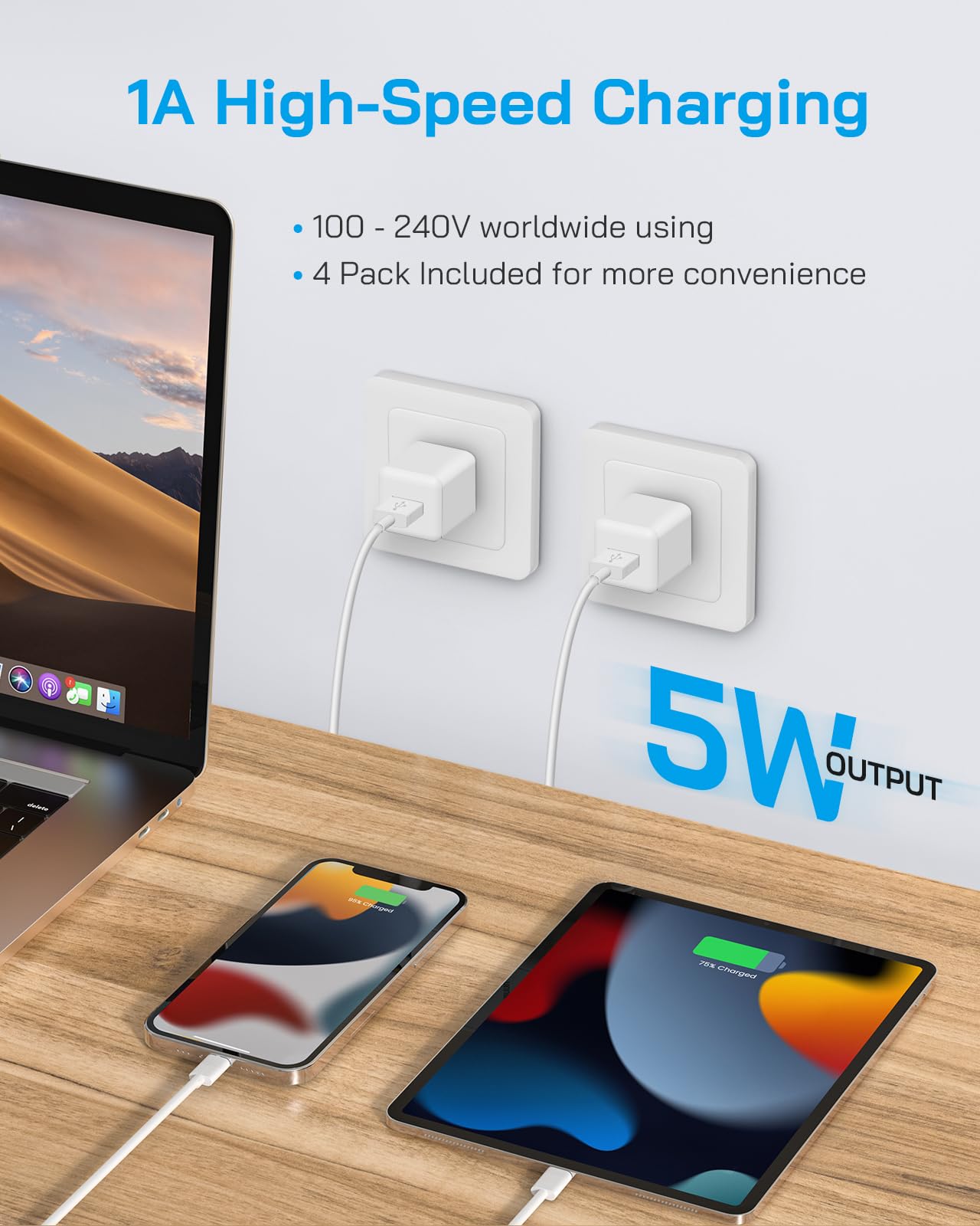 Smart safety features protect devices from overcharging and overheating.