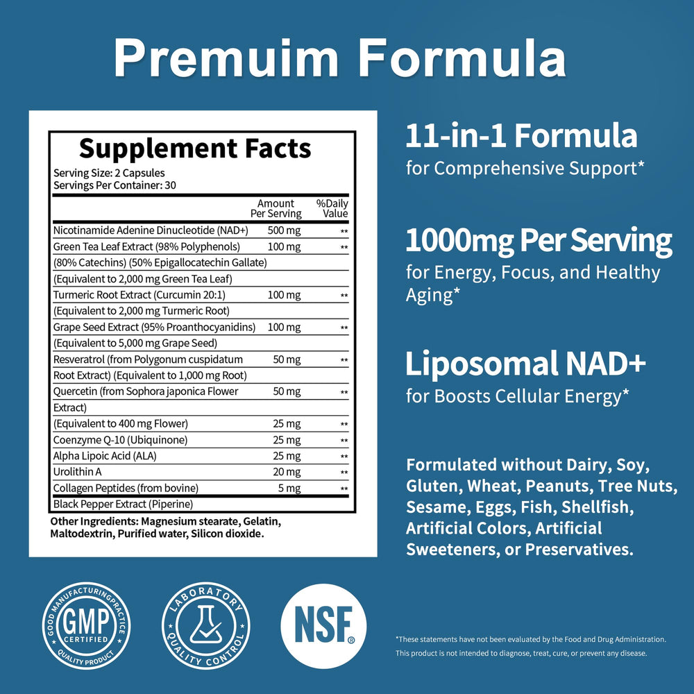 JuvaNutra NAD 11-in-1 packaging box, premium NAD+ formulation for cellular support.