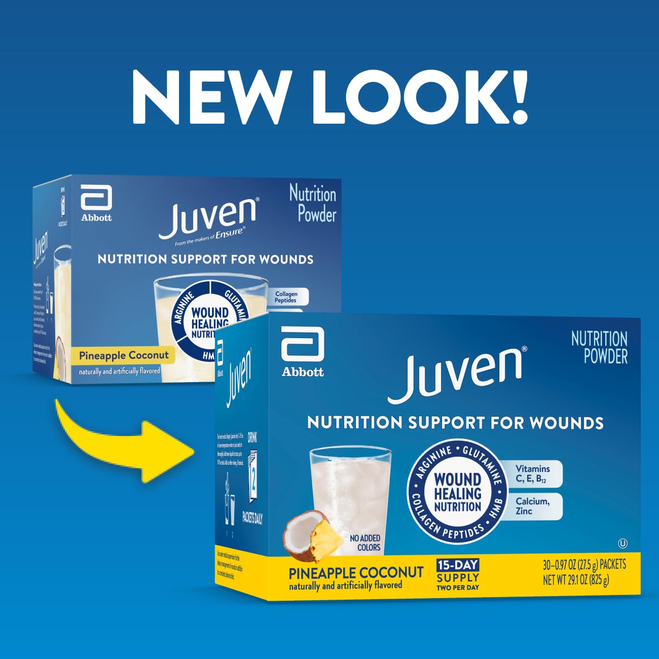 Juven powder scoop measuring two daily packets for easy prep