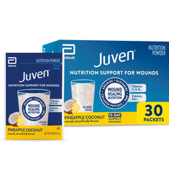 Juven therapeutic nutrition tub front label highlights key ingredients for wound support