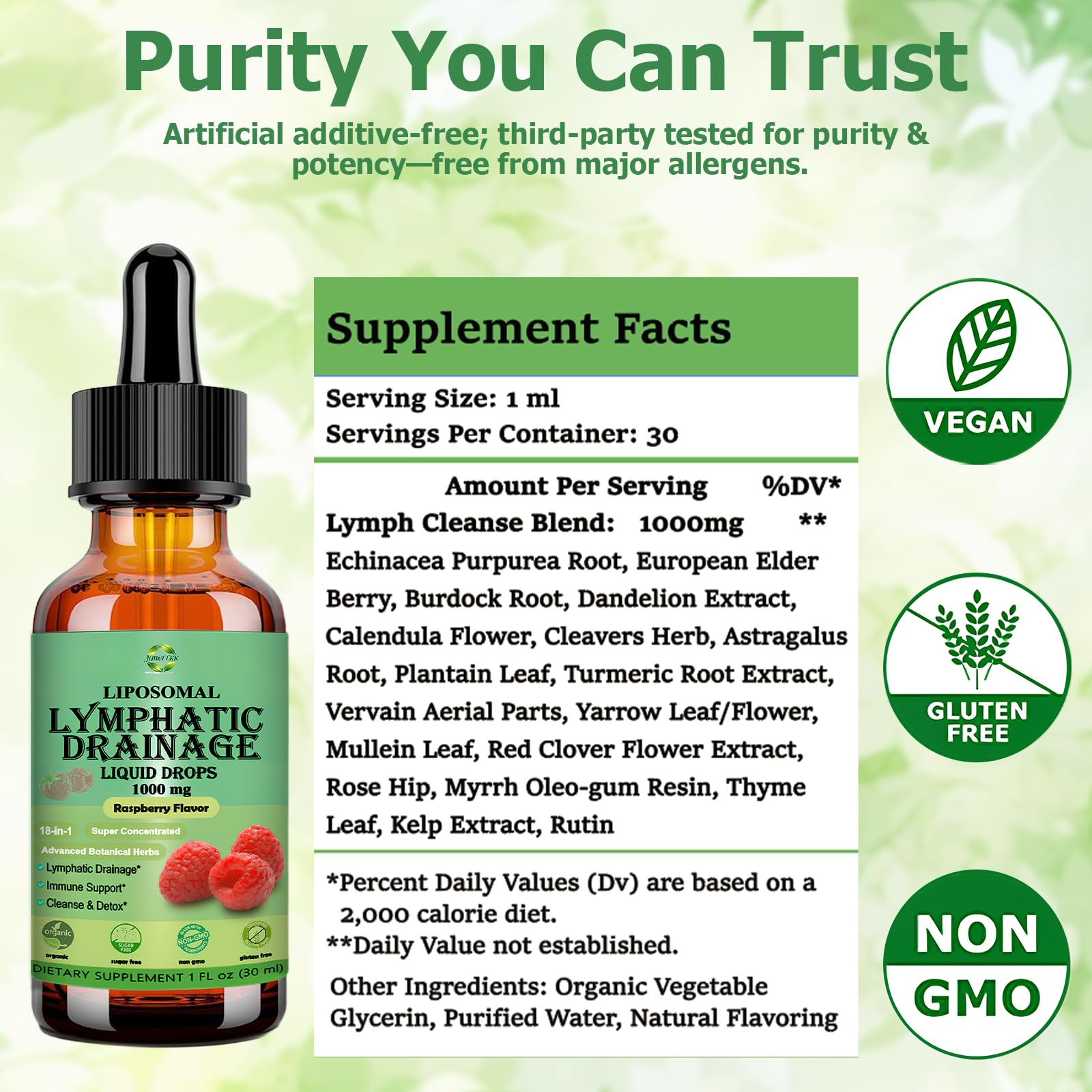 Third-party testing label on JUIWEFKK product for purity