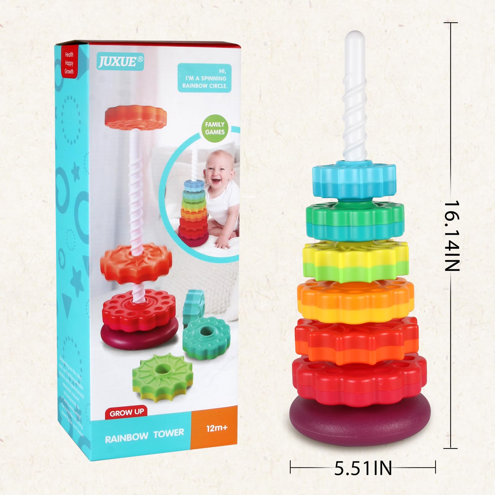 JUXUE rainbow stack makes a versatile gift for 1-3 year olds