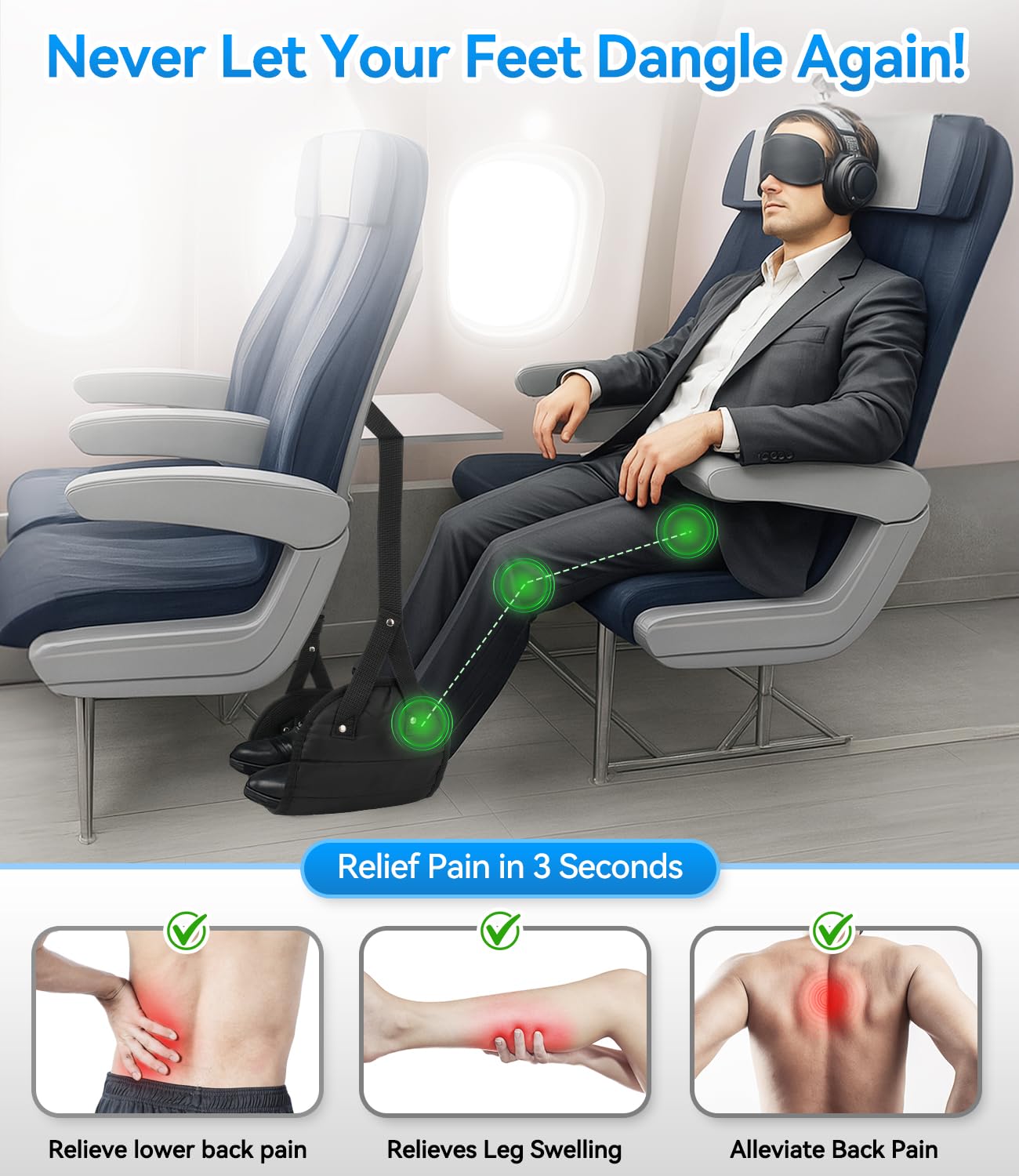 Juxujoin ergonomic foot hammock adjustable strap extended demonstrates versatile fit for various travelers.