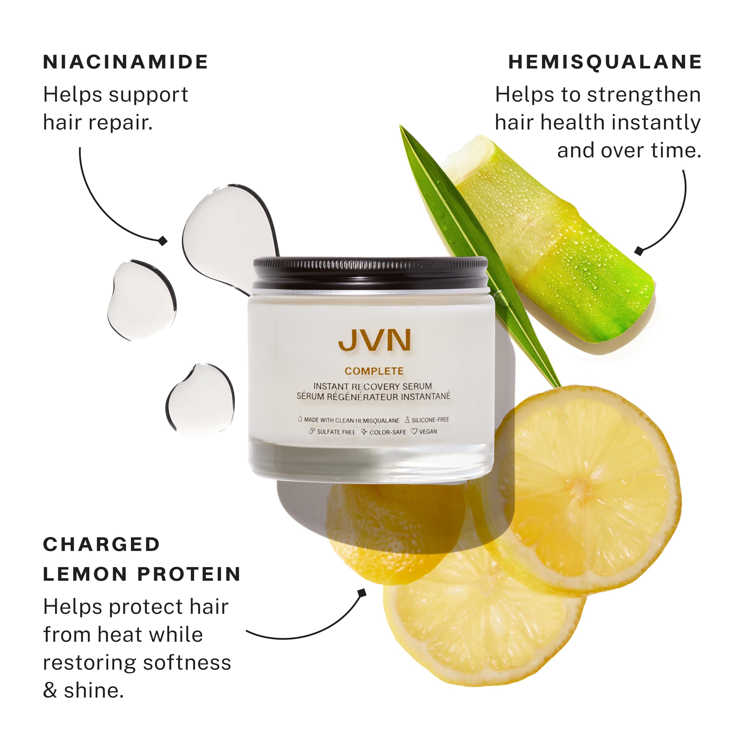 Hair strands appear smoother after applying JVN serum