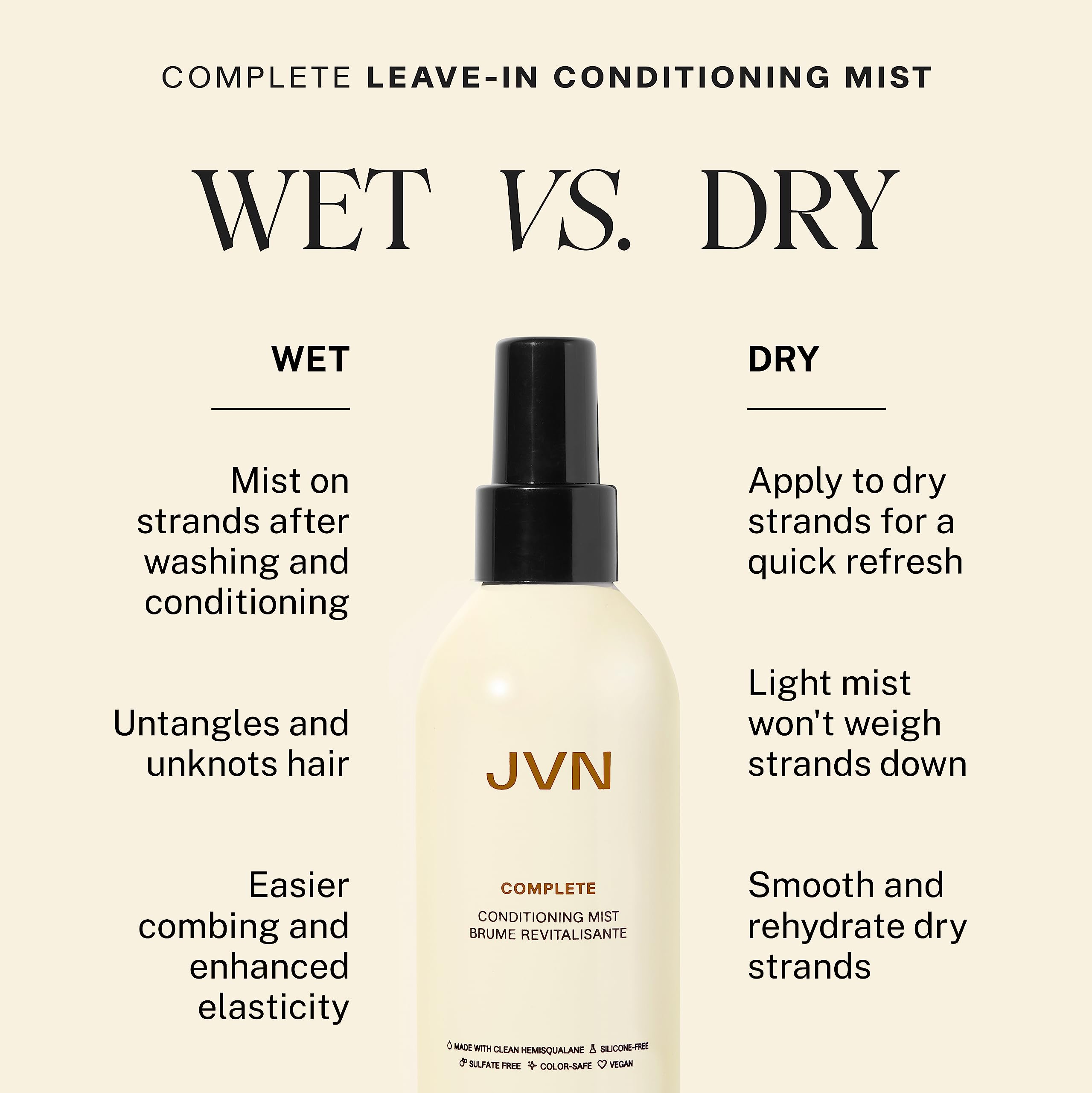 Wide-tooth comb aided detangling with JVN Complete Leave-In Mist.