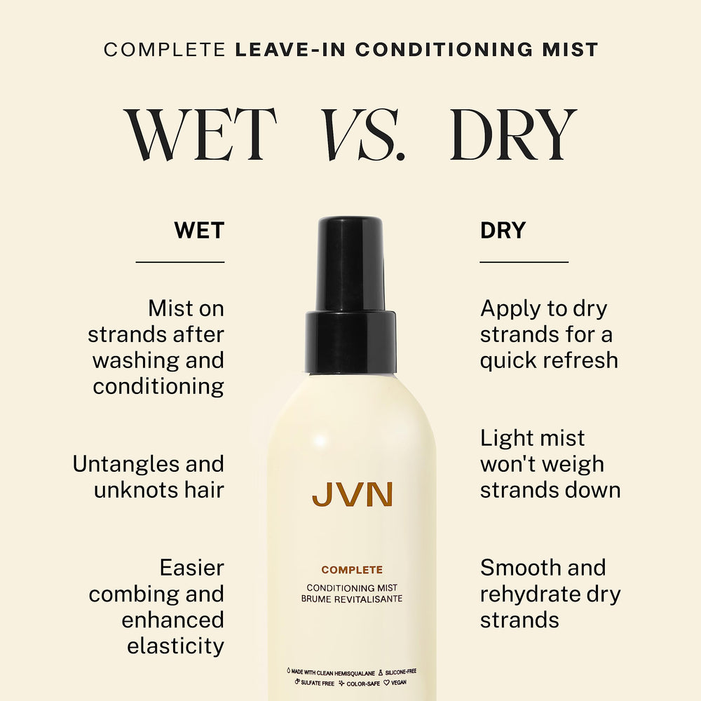 Wide-tooth comb aided detangling with JVN Complete Leave-In Mist.