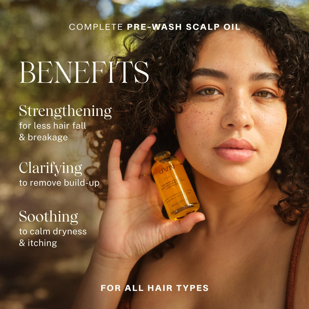 JVN Complete Pre-Wash Scalp Oil bottle back label showing ingredients