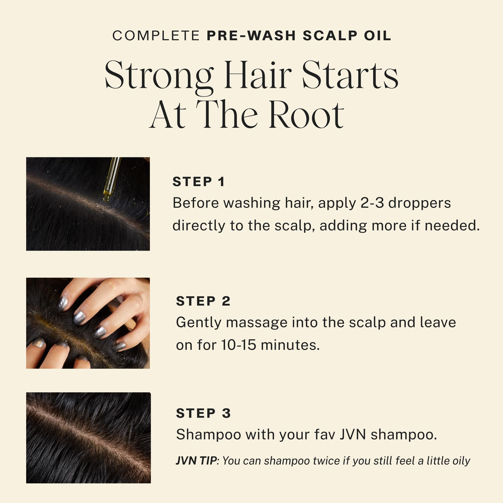 Oil droplets on scalp during application illustrating clarifying pre-wash action
