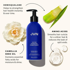 Close-up of JVN conditioner texture indicating detangling smoothness
