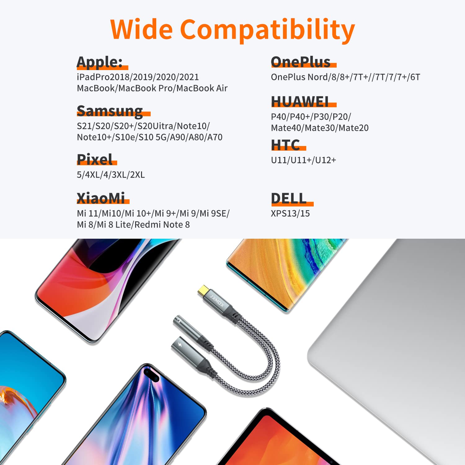 JXMOX compatible with iPhone and Galaxy devices for music and power