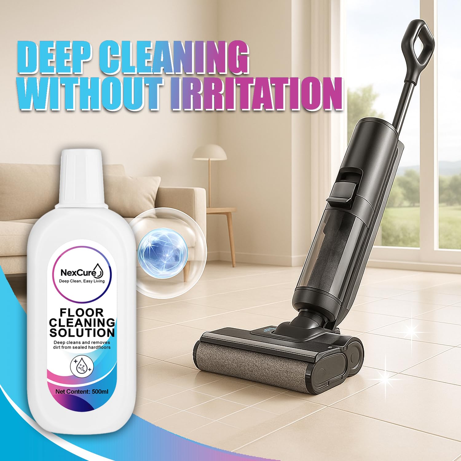 JXXAMZ33 Tineco cleaning solution bottle being poured into water for cleaning.