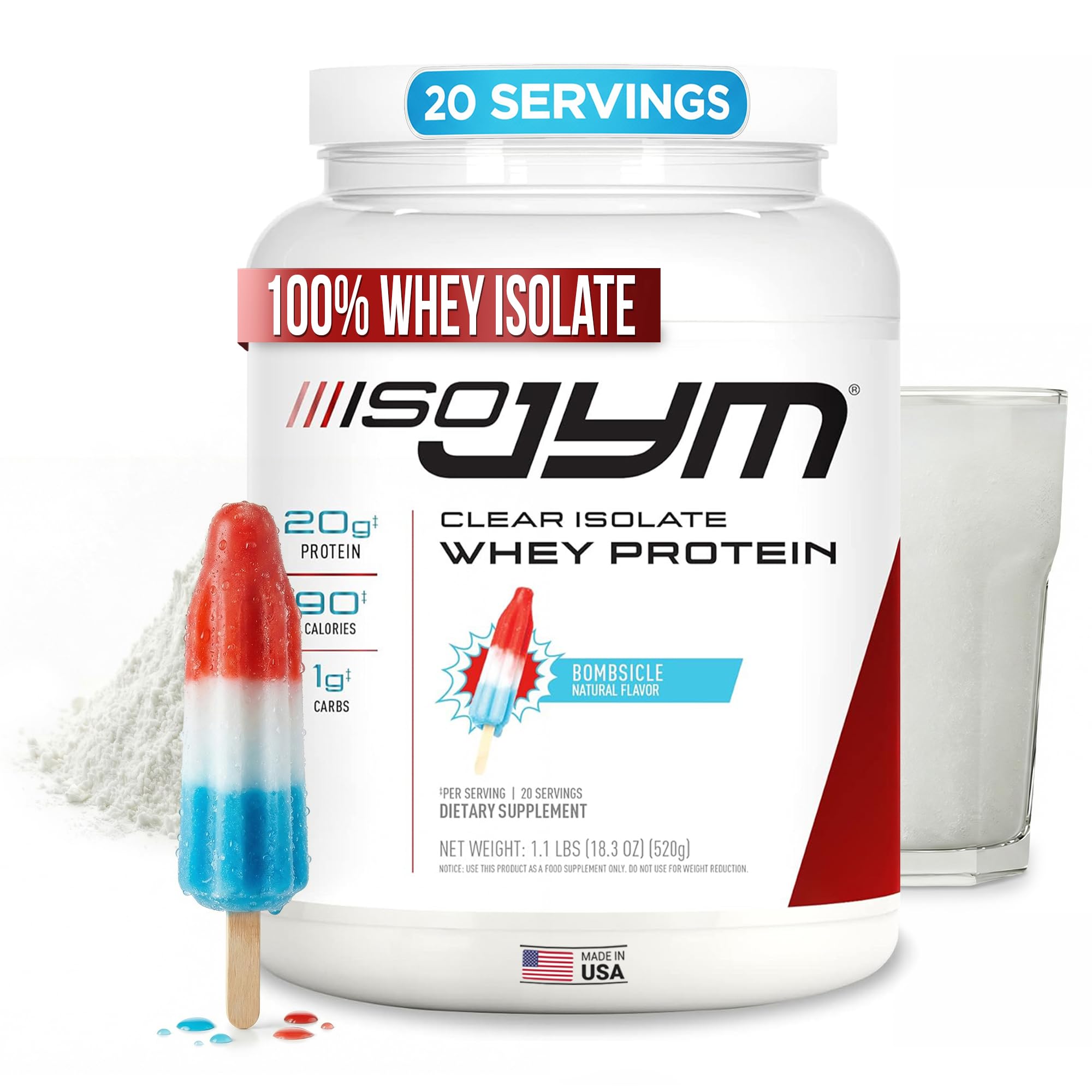 JYM Iso Bombsicle clear whey drink highlights a refreshing, high-protein option.
