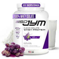 JYM Iso JYM Clear Whey in a glass, refreshing protein drink.