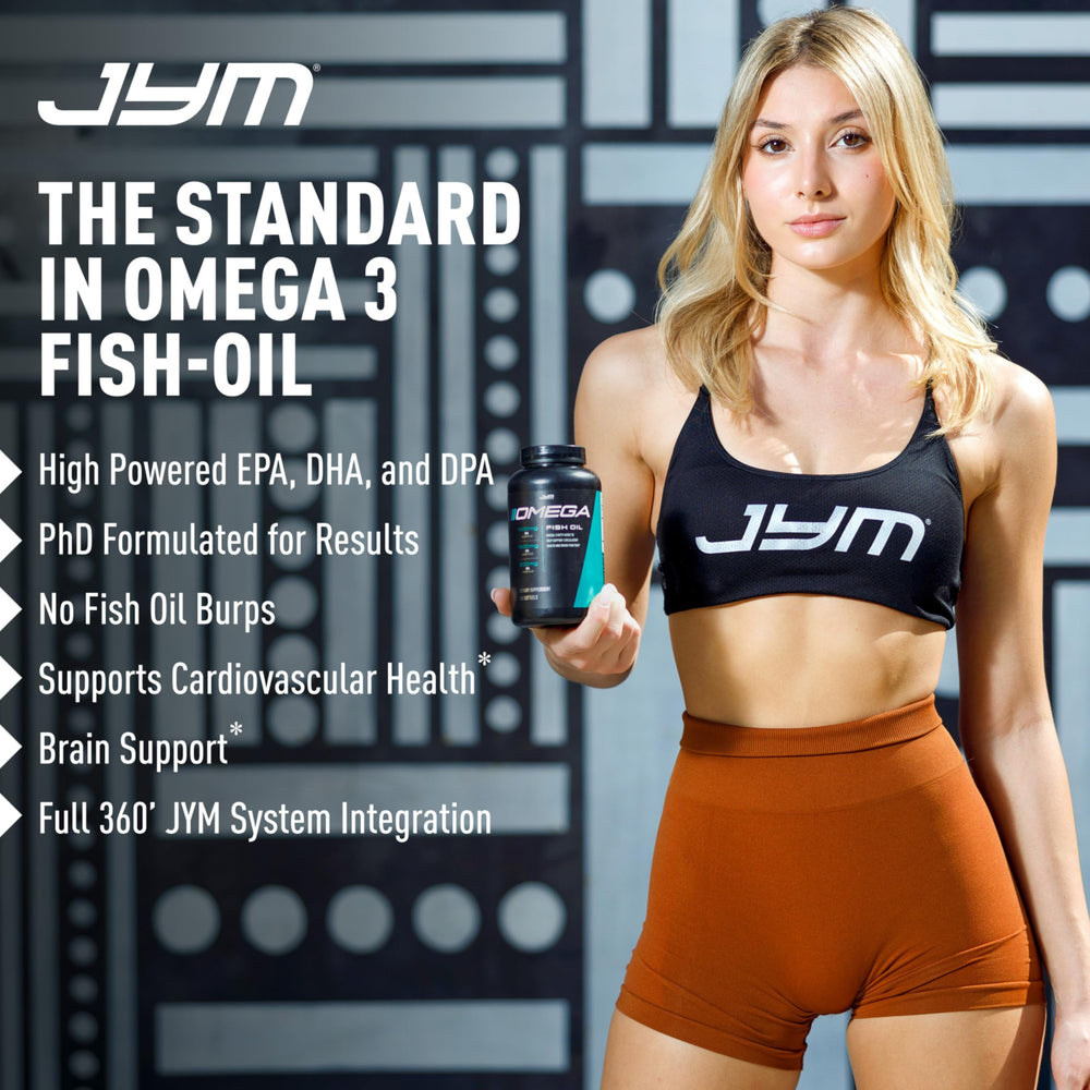 Omega JYM label highlights per-serving DHA, EPA, and DPA details.