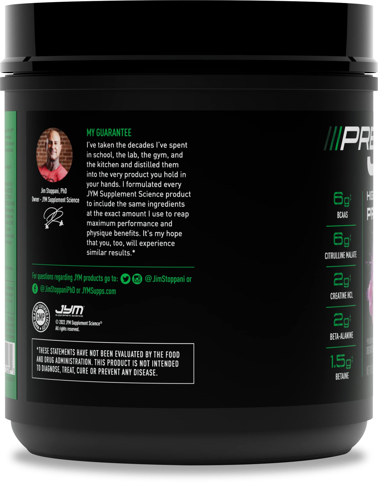 JYM Pre JYM Grape Candy label highlights BCAAs and creatine