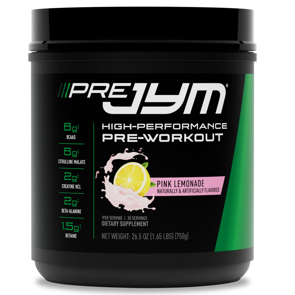 Pink Lemonade Pre JYM bottle with clear labeling for informed supplement choices.