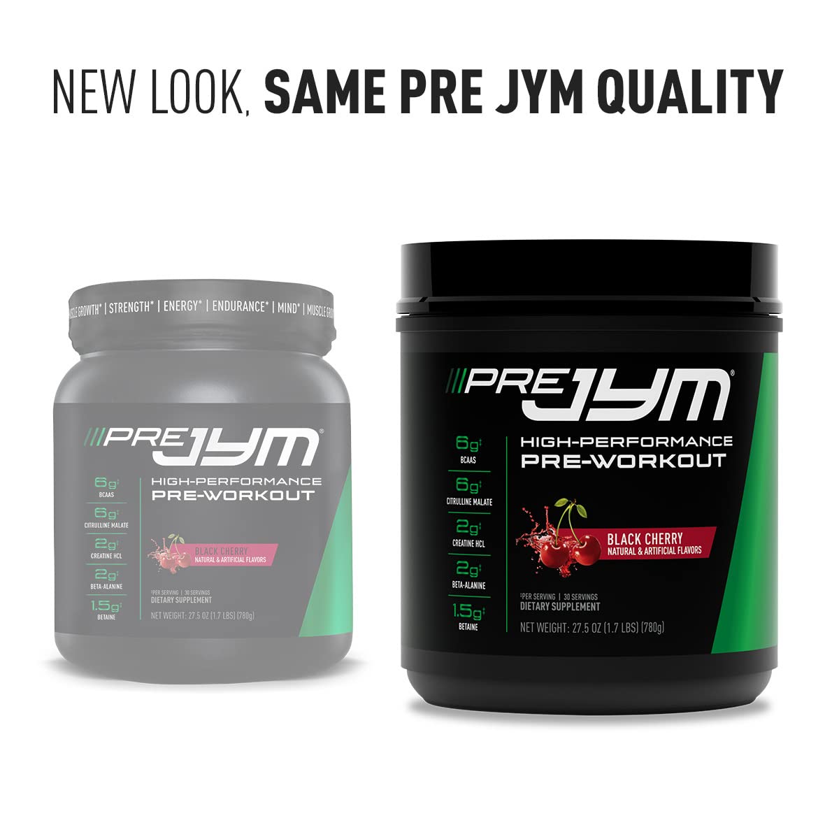 JYM Pre JYM Black Cherry bottle highlights a versatile pre-workout option.