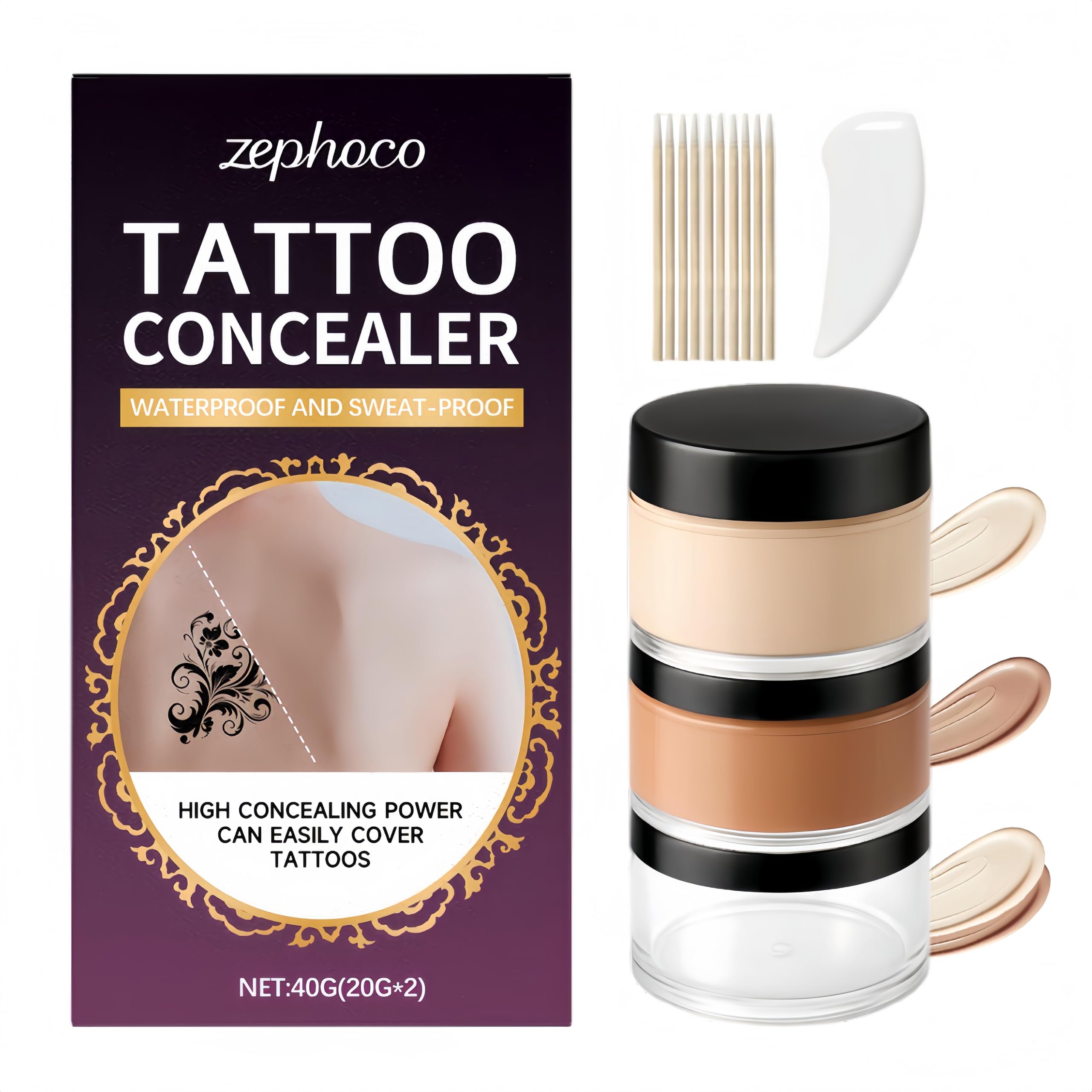 JYOVQXF full-coverage tattoo concealer bottle showcases long-wear waterproof formula.