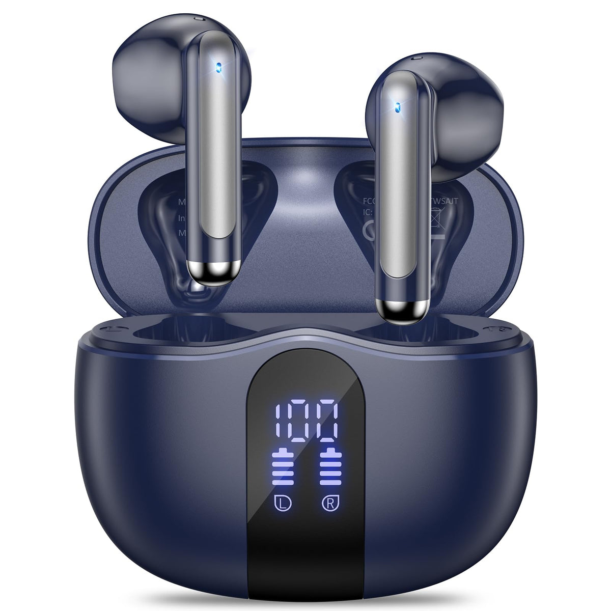 JYUESJKJ earbuds with LED display show battery status for easy charging.