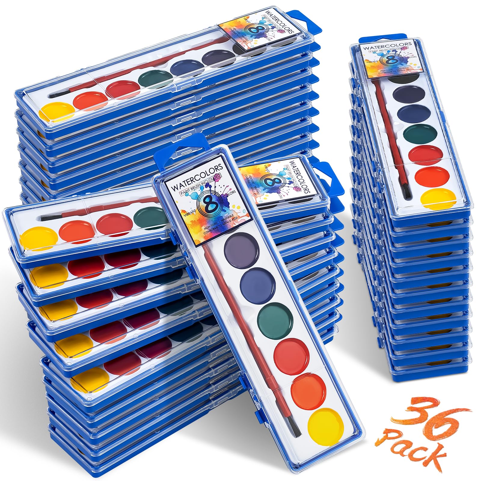 Jyusmile 36-pack watercolor set box with brush for kids' art projects.