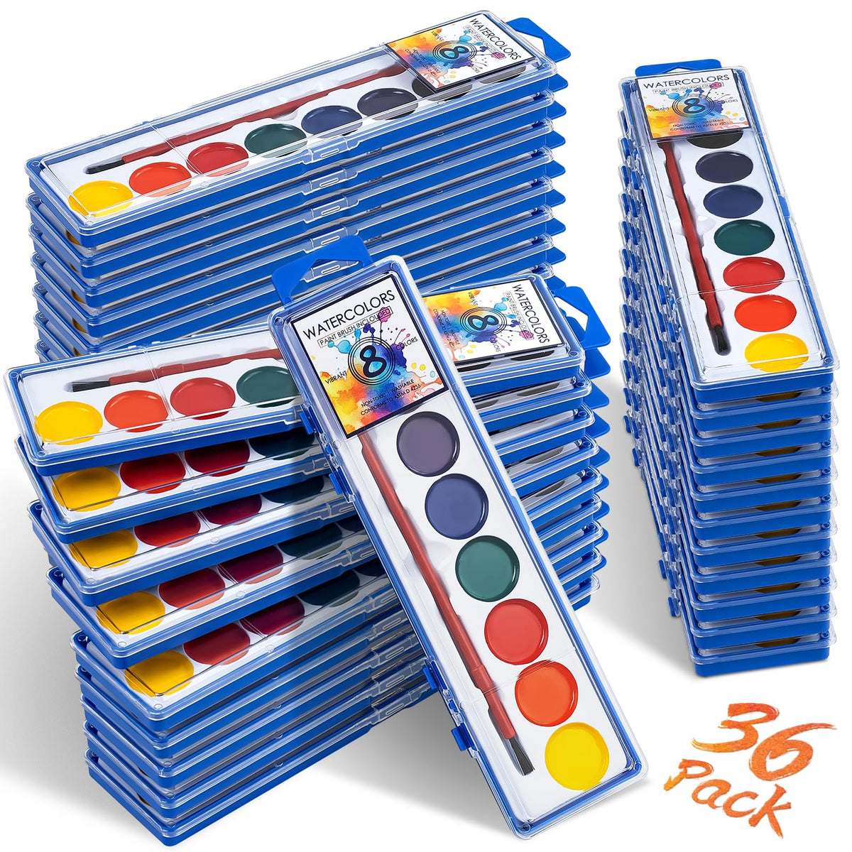 Jyusmile 36-pack watercolor set box with brush for kids' art projects.