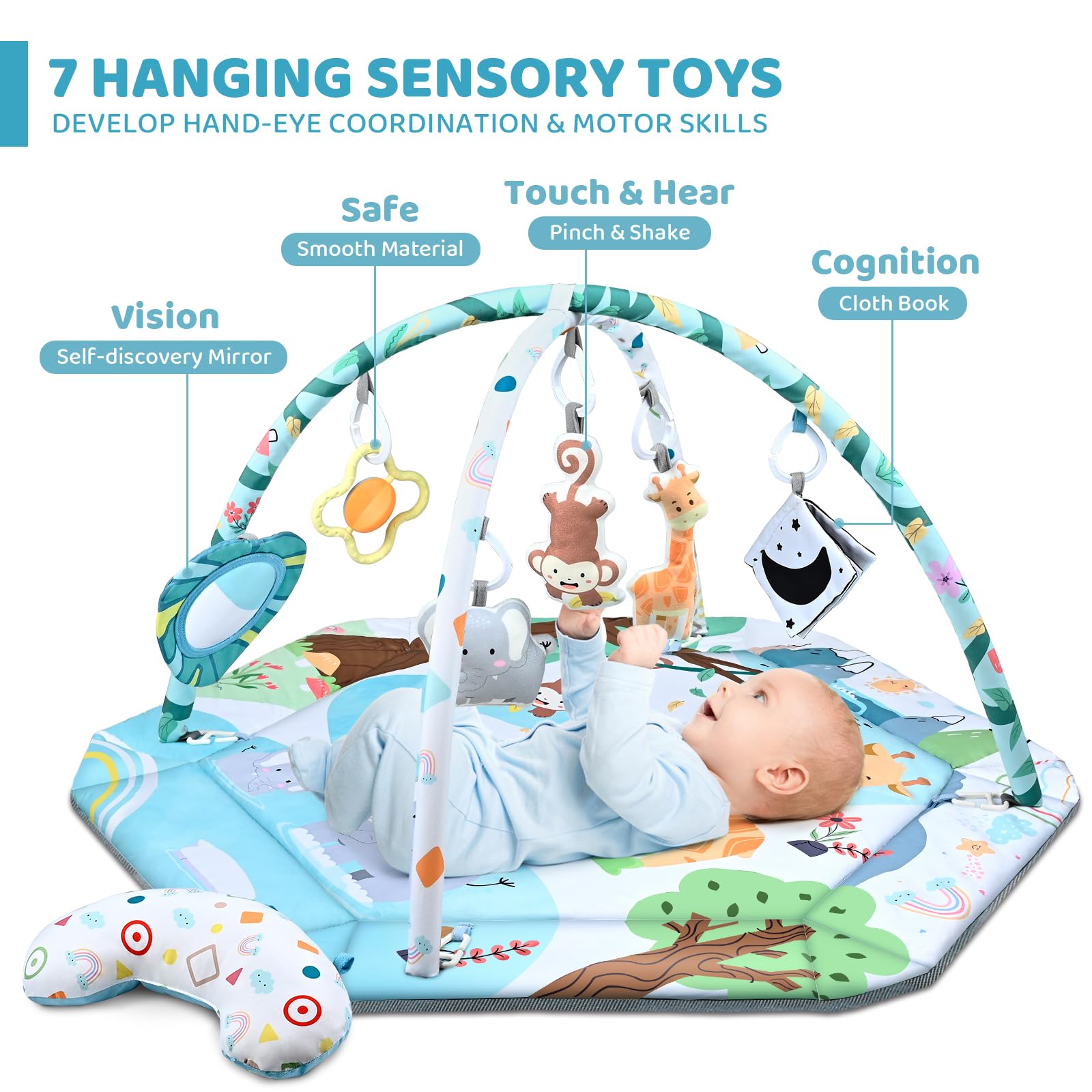 Jyusmile baby gym removable toys encouraging grasping and coordination