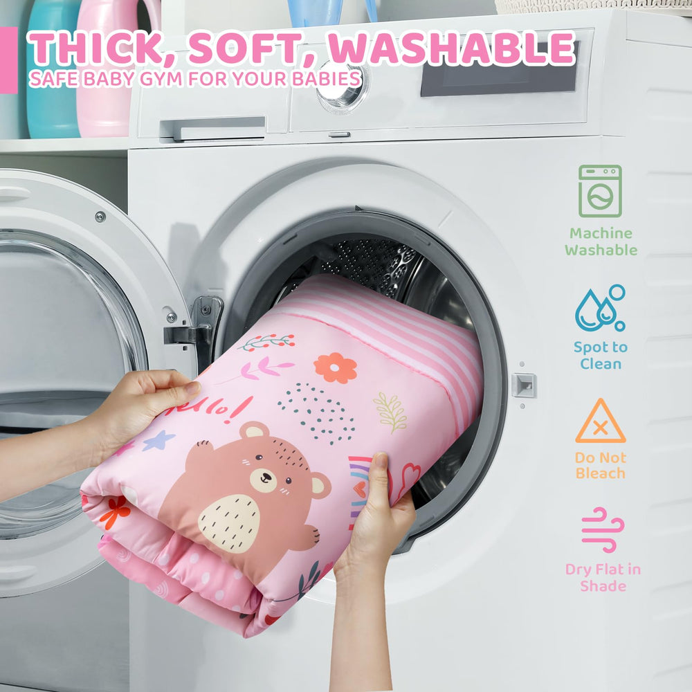 Jyusmile soft playmat offers a comfortable washable surface for exploration
