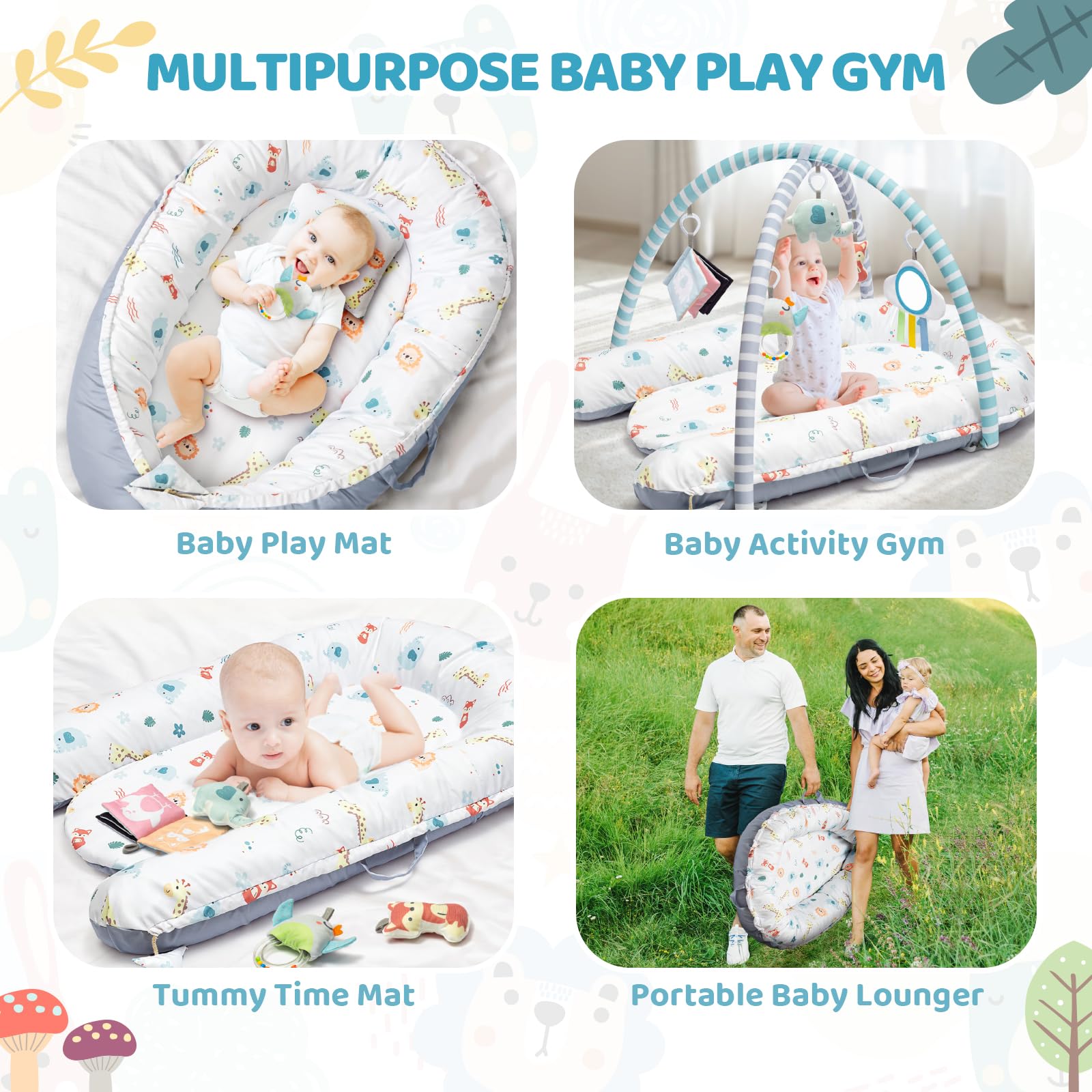 Jyusmile tummy time mat offers spacious space to lift head and reach.