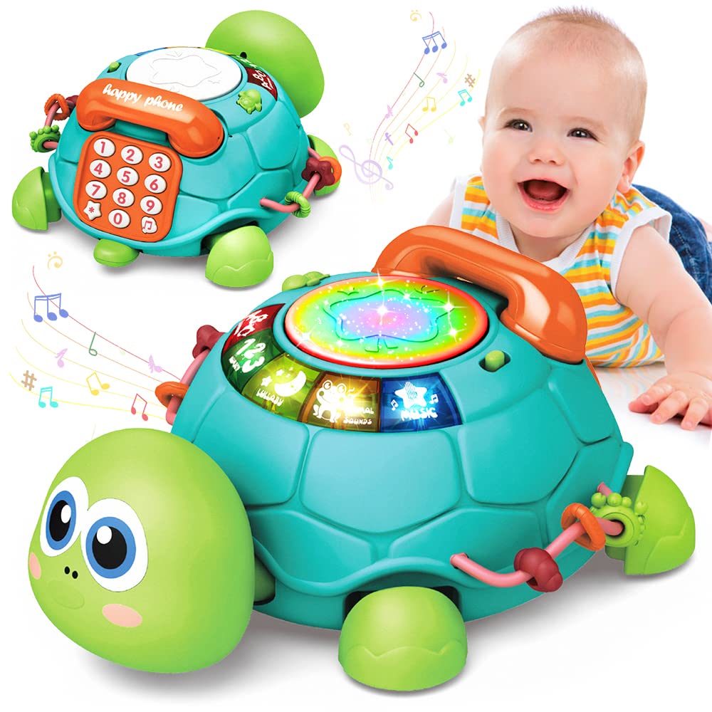Jyusmile turtle crawling toy with LED lights promotes infant motor exploration