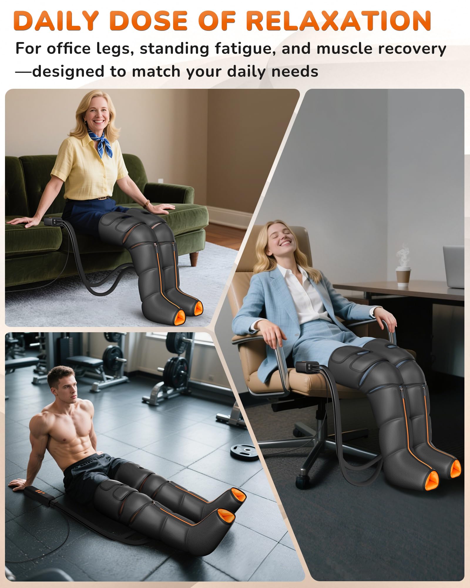 Calf sleeves of JZBRAIN leg massager shown on leg