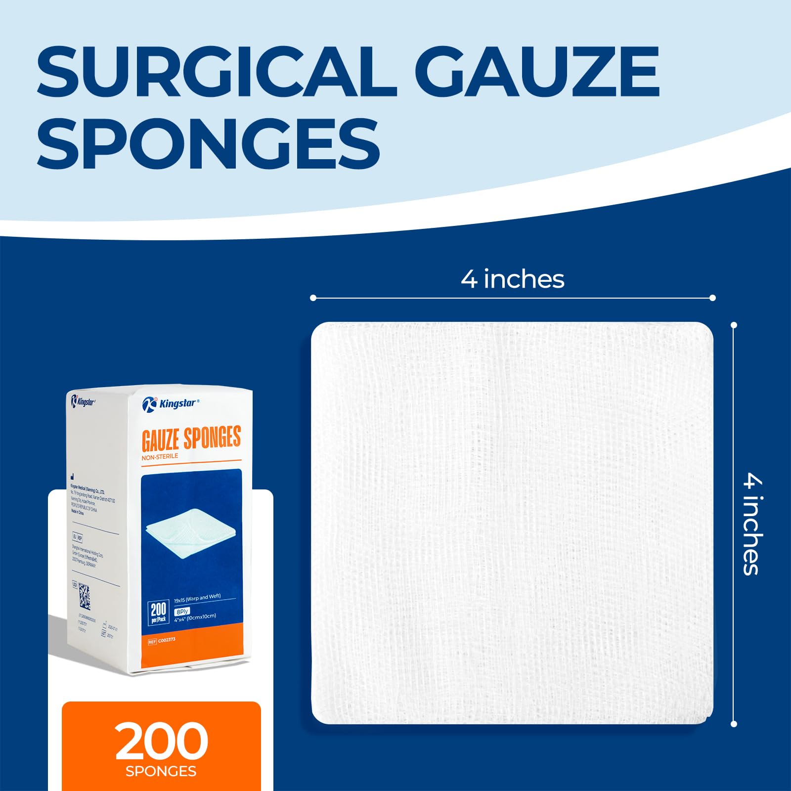 K Kingstar gauze sponges in open pack for easy dressing changes.