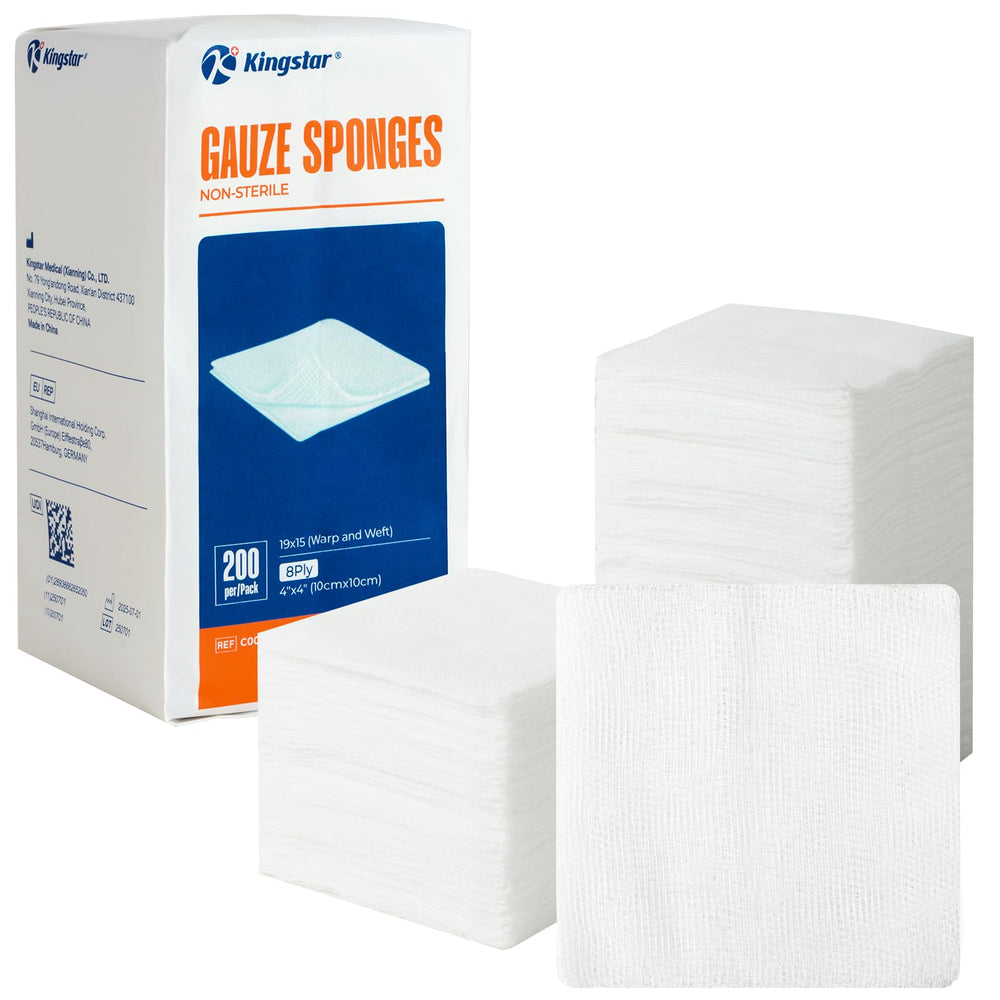 K Kingstar gauze sponges in bulk packaging ready for quick first aid.