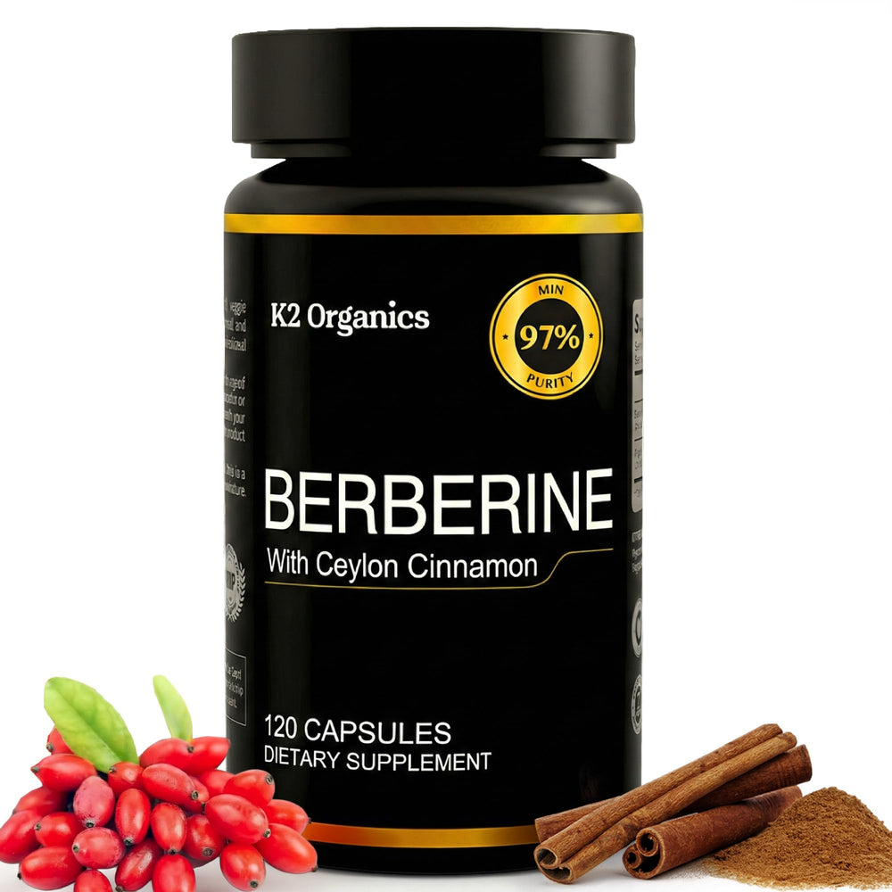 K2 Organics Berberine bottle with capsules for daily wellness
