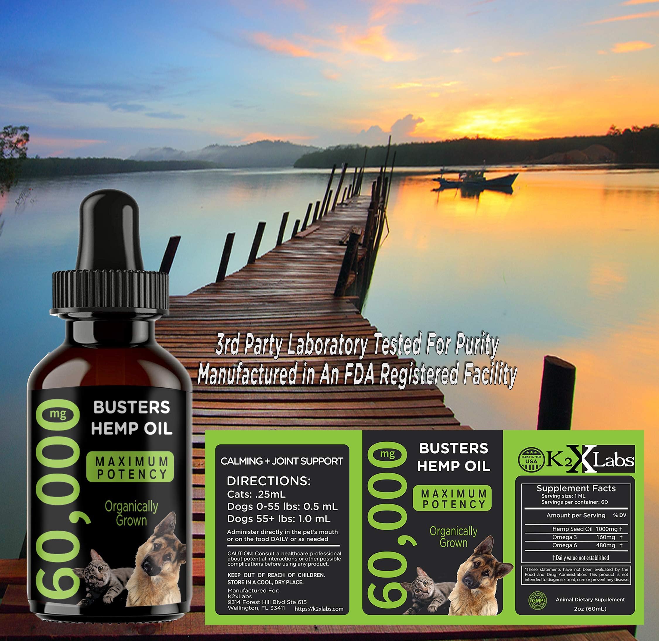 K2xLabs Hemp Oil dropper in use for daily pet calming