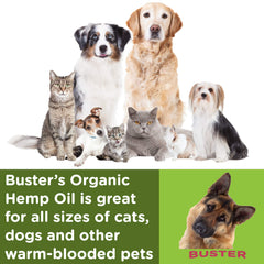 K2xLabs Buster's Hemp Oil packaging emphasizes natural, vegan formula