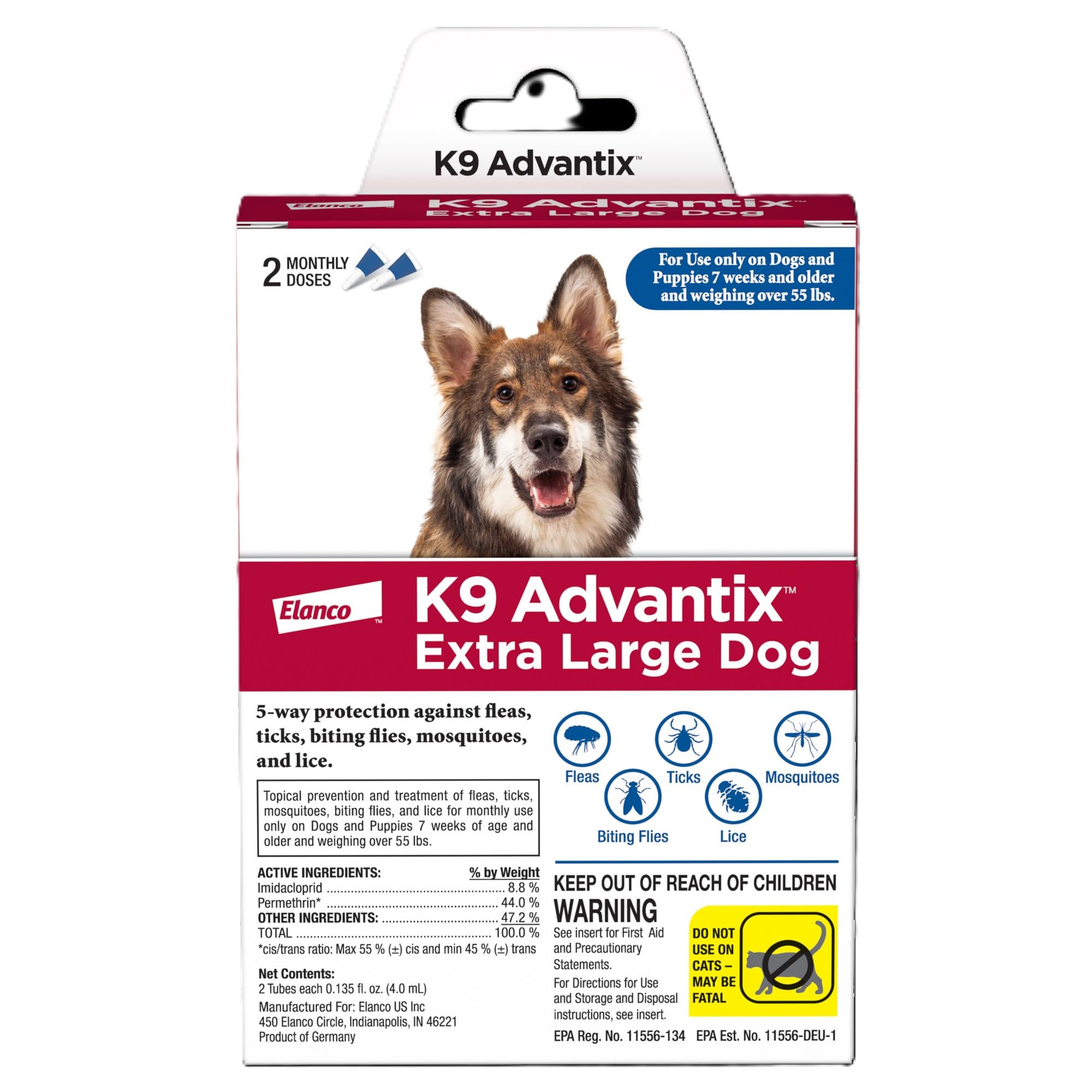 K9 Advantix Extra Large application tube prepared for monthly protection on a large dog.