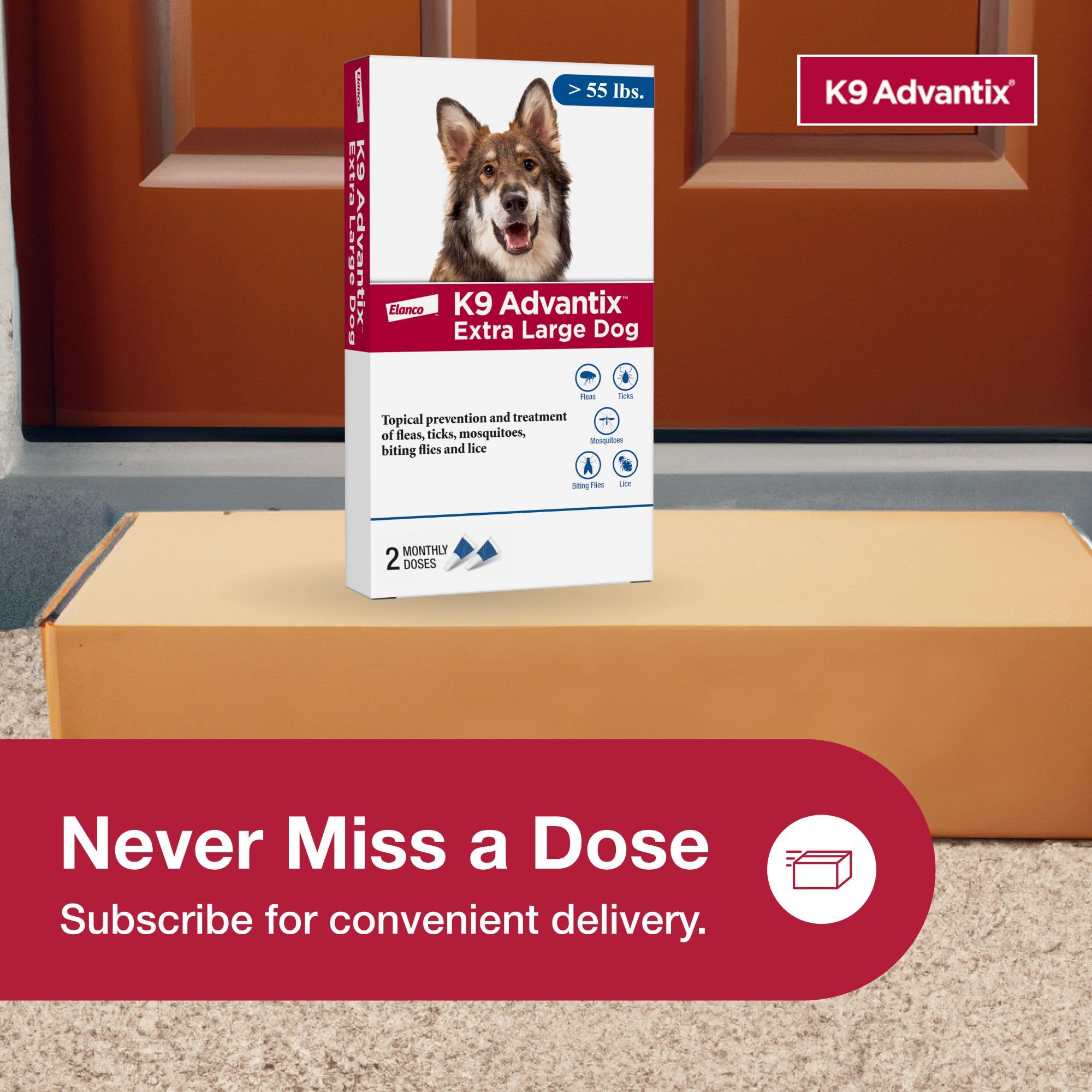 K9 Advantix Extra Large suitable for dogs over 55 pounds and 7 weeks old.