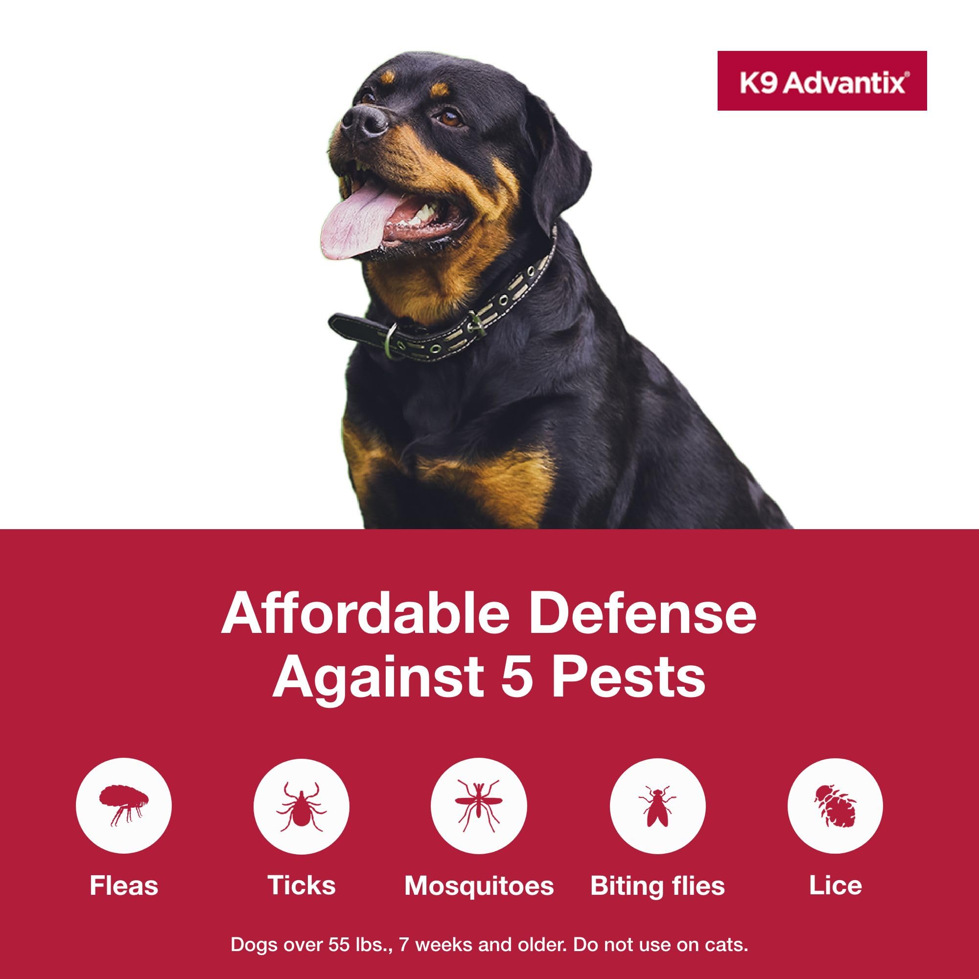 K9 Advantix Extra Large protects against fleas, ticks, and mosquitoes on contact.