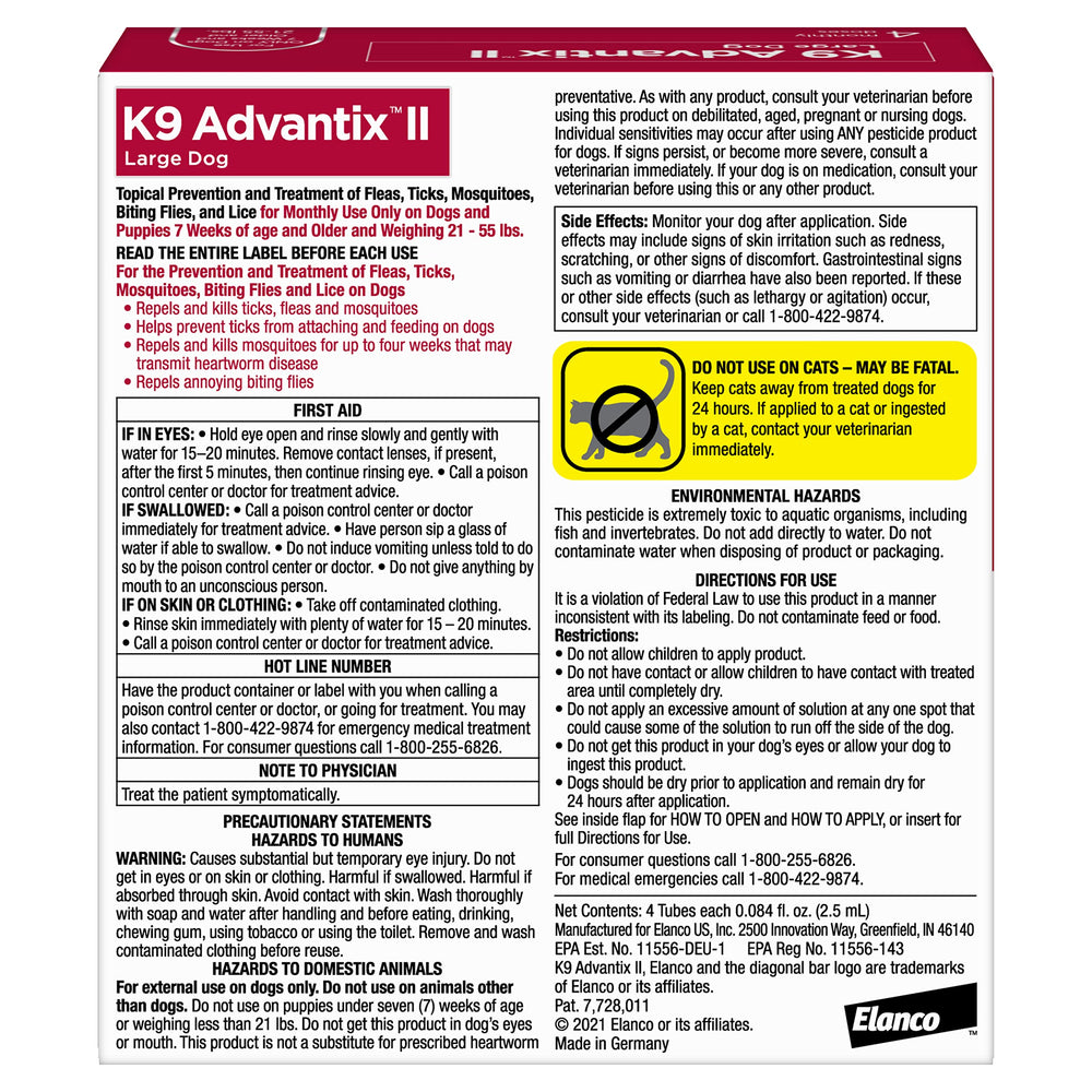 K9 Advantix II large dog neck-area application for fast protection.