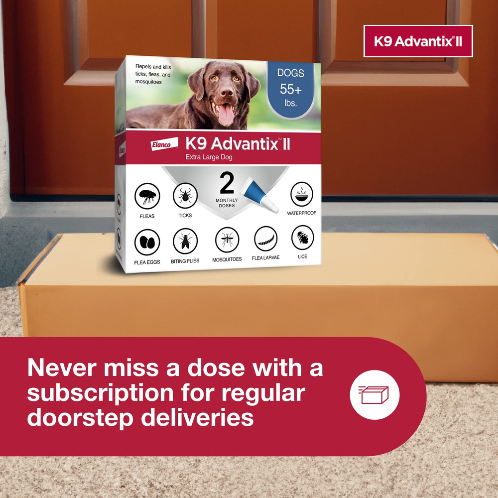 K9 Advantix II XL 2-dose-pack supports monthly protection.