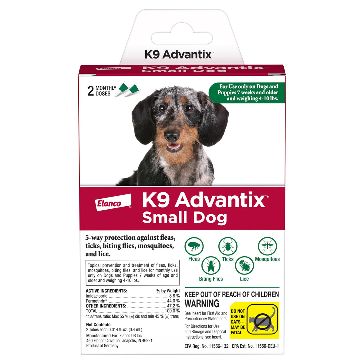 K9 Advantix small dog spot-on application shown for fast protection against fleas and ticks.