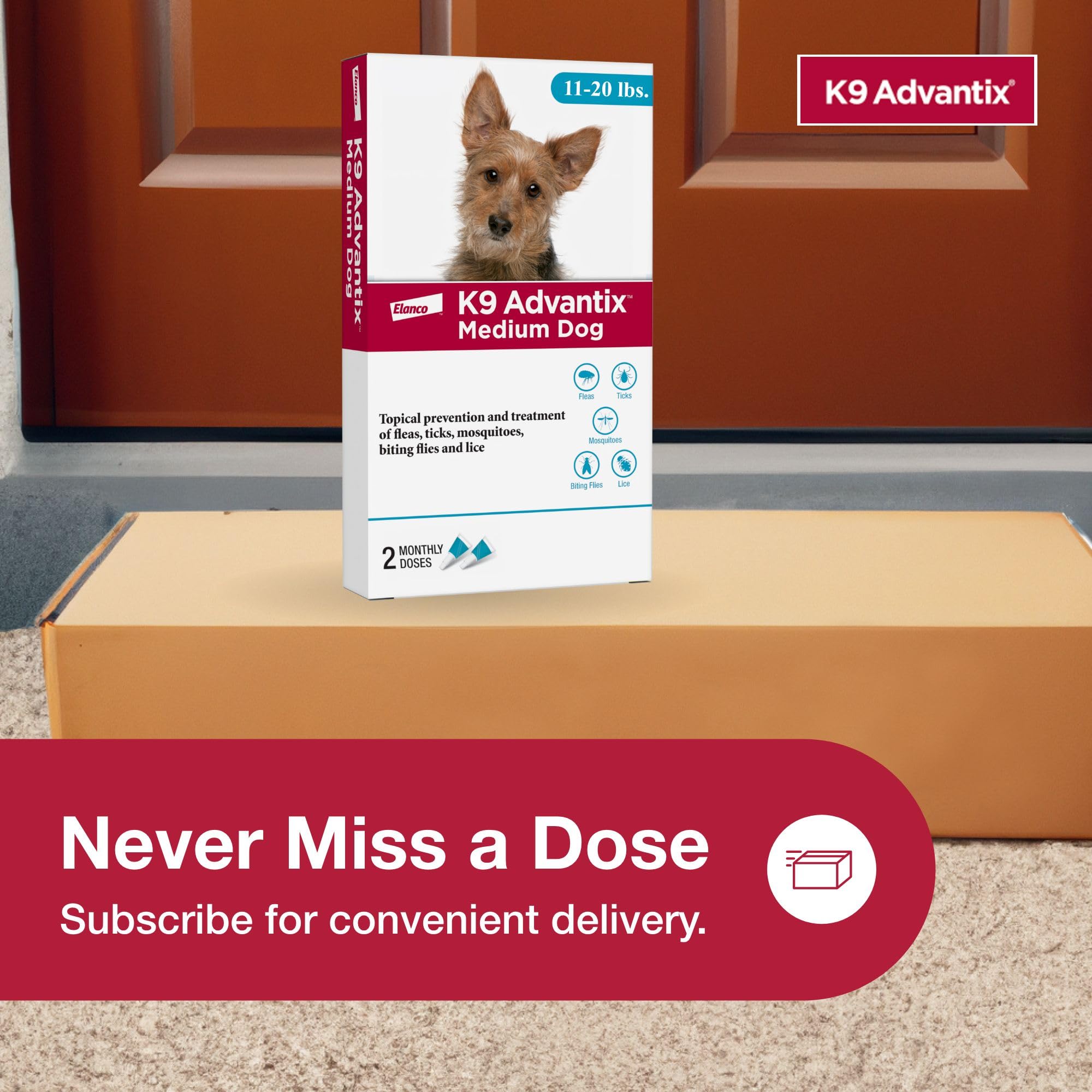 K9 Advantix packaging and label highlighting two treatments