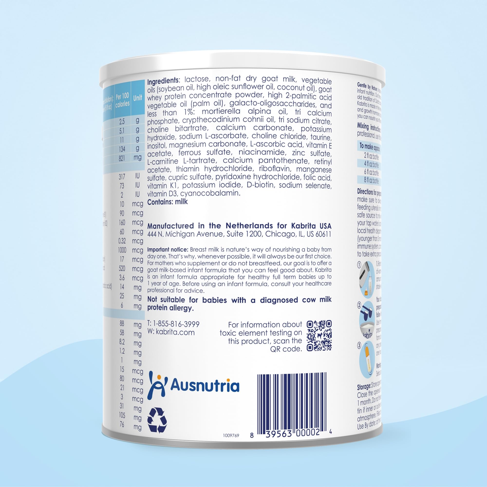 Prepared bottle on counter for infant feeding after mixing