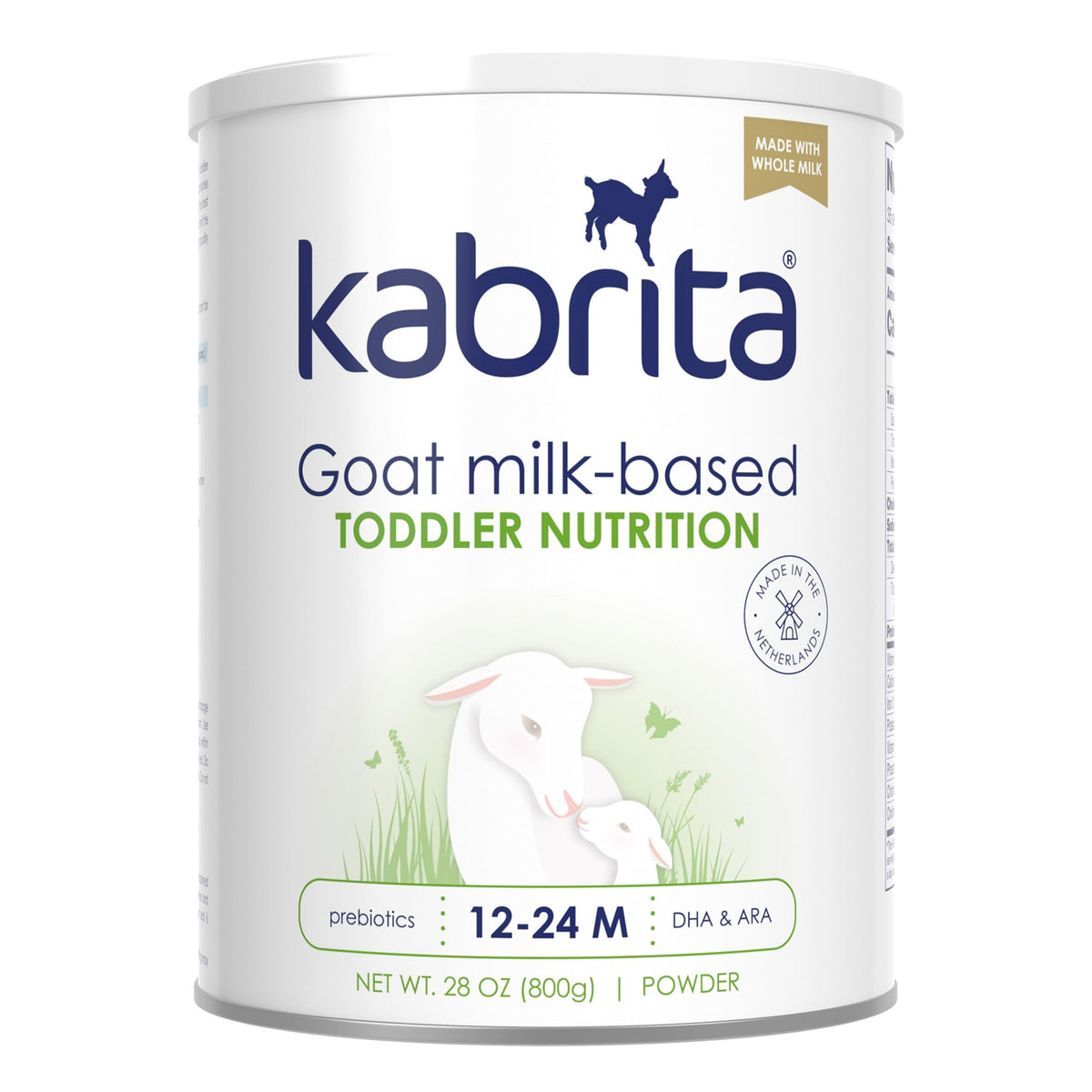 Kabrita goat milk toddler formula front label highlights trusted nutrition.