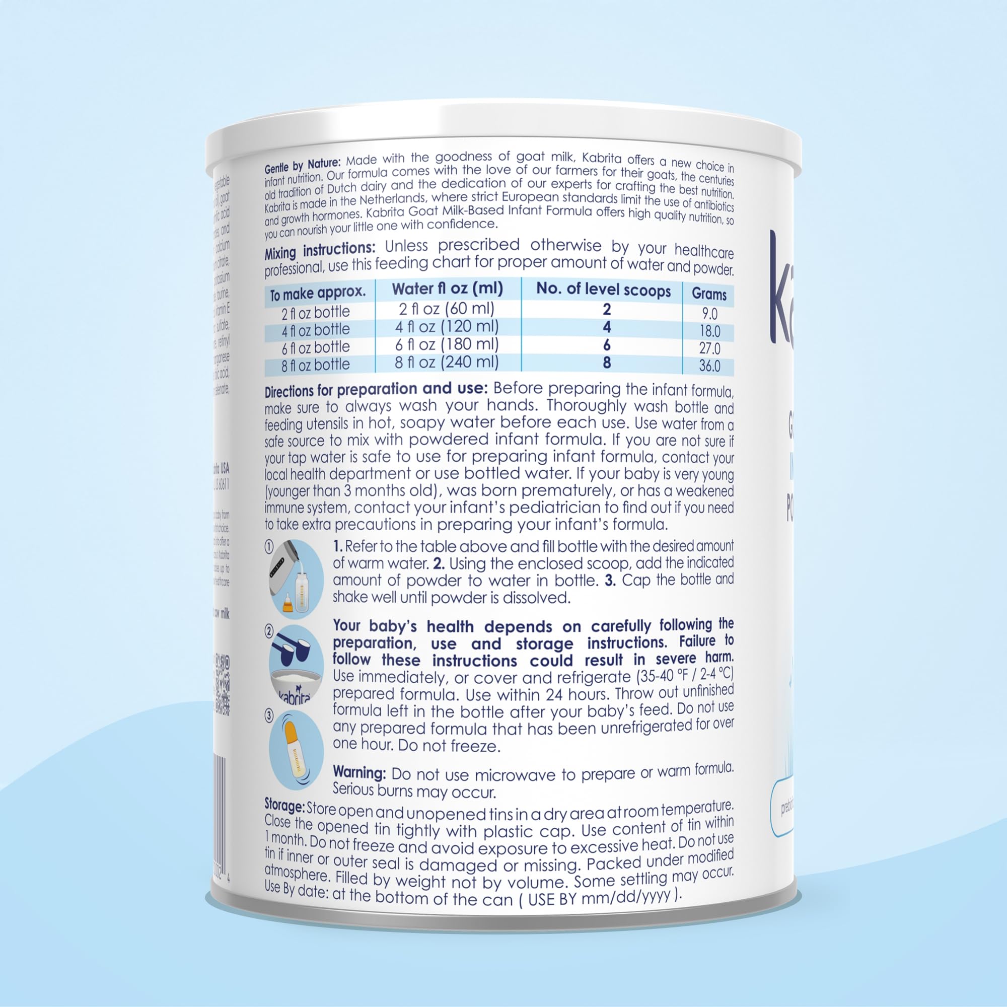 Kabrita prepared formula bottle ready for feeding