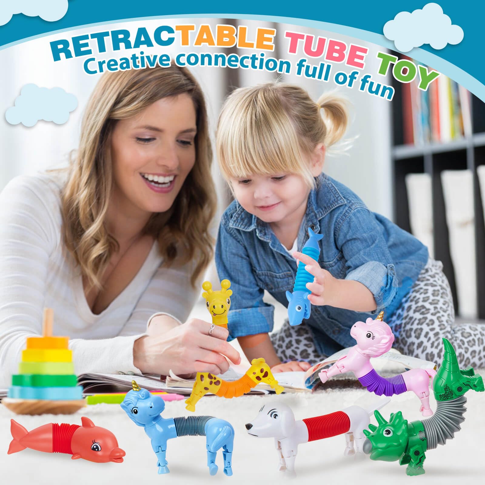 Kabvry Animal Pop Tubes giraffe design supports hand coordination during play