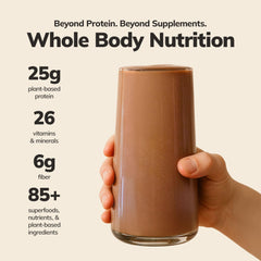 Ka’Chava chocolate mix poured into water for a smooth shake