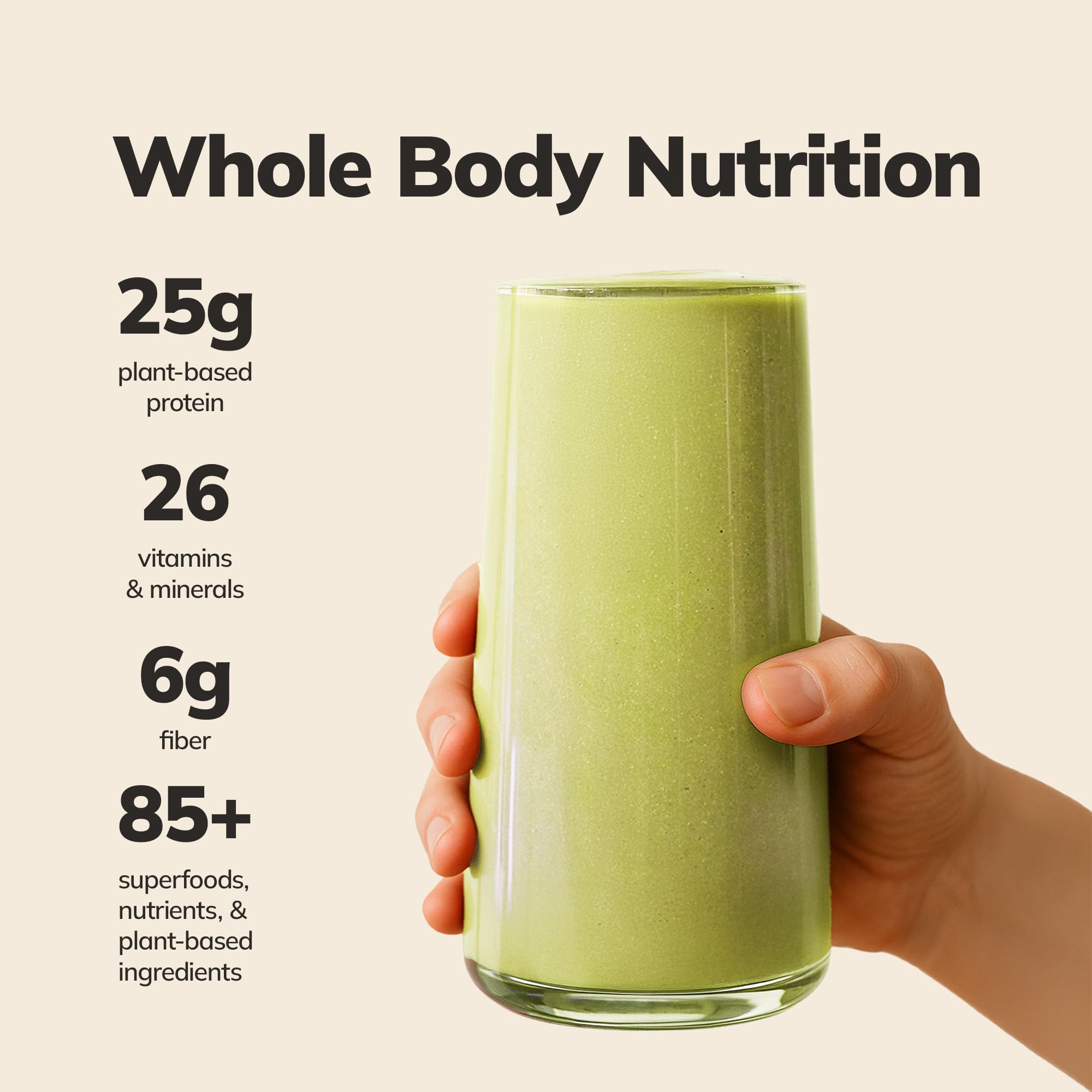 Kachava Matcha shake glass shows creamy texture, suggesting a smooth dairy-free meal option